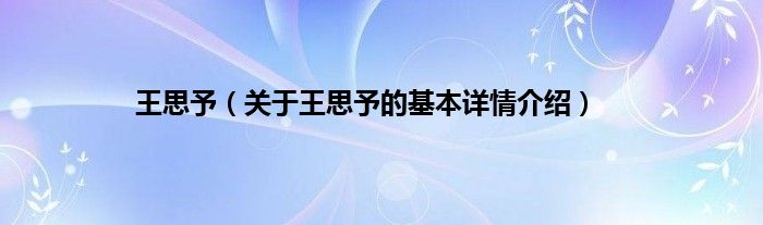 王思予（关于王思予的基本详情介绍）