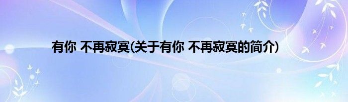 有你 不再寂寞(关于有你 不再寂寞的简介)