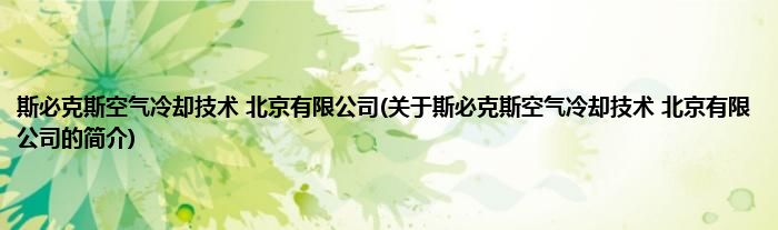 斯必克斯空气冷却技术 北京有限公司(关于斯必克斯空气冷却技术 北京有限公司的简介)