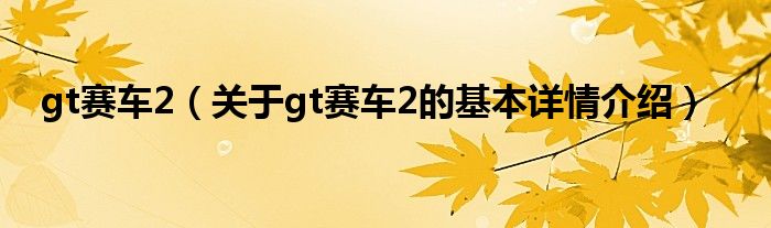 gt赛车2（关于gt赛车2的基本详情介绍）