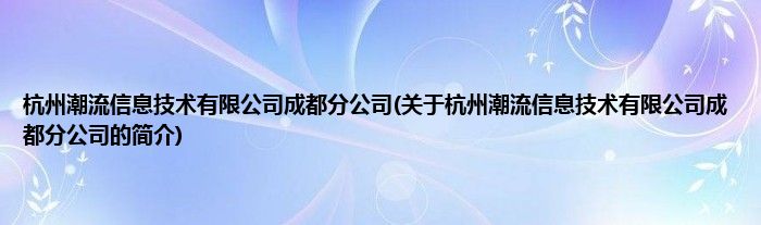 杭州潮流信息技术有限公司成都分公司(关于杭州潮流信息技术有限公司成都分公司的简介)
