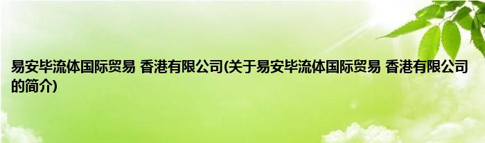 易安毕流体国际贸易 香港有限公司(关于易安毕流体国际贸易 香港有限公司的简介)