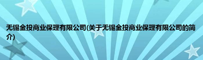 无锡金投商业保理有限公司(关于无锡金投商业保理有限公司的简介)