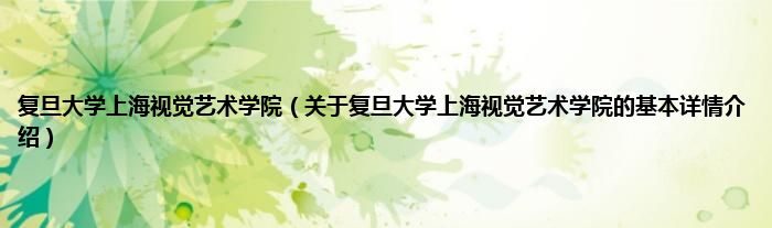 复旦大学上海视觉艺术学院（关于复旦大学上海视觉艺术学院的基本详情介绍）