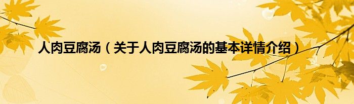 人肉豆腐汤（关于人肉豆腐汤的基本详情介绍）