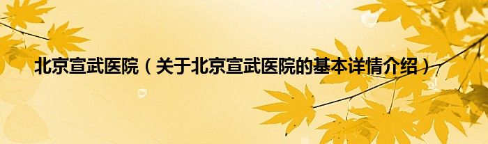 北京宣武医院（关于北京宣武医院的基本详情介绍）