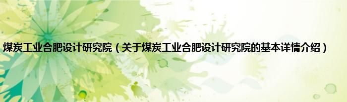 煤炭工业合肥设计研究院（关于煤炭工业合肥设计研究院的基本详情介绍）