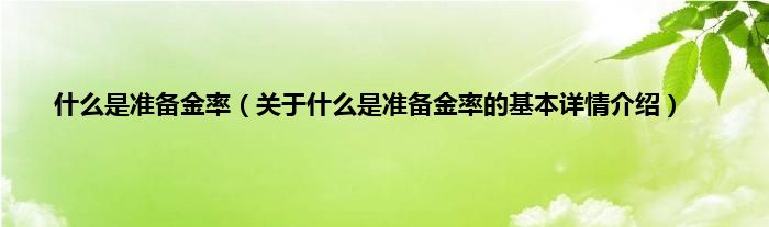 什么是准备金率（关于什么是准备金率的基本详情介绍）