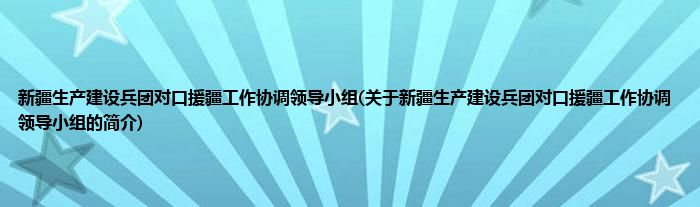 新疆生产建设兵团对口援疆工作协调领导小组(关于新疆生产建设兵团对口援疆工作协调领导小组的简介)