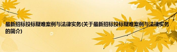 最新招标投标疑难案例与法律实务(关于最新招标投标疑难案例与法律实务的简介)